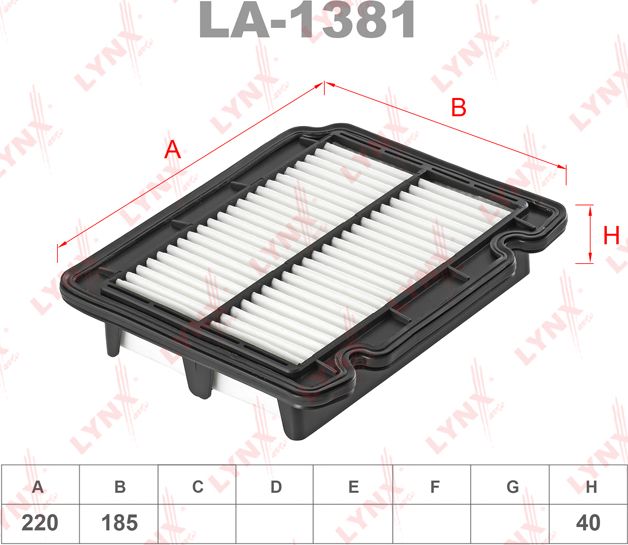 Воздушный фильтр LYNXauto для ЗАЗ Vida 2012-2016. Артикул LA-1381