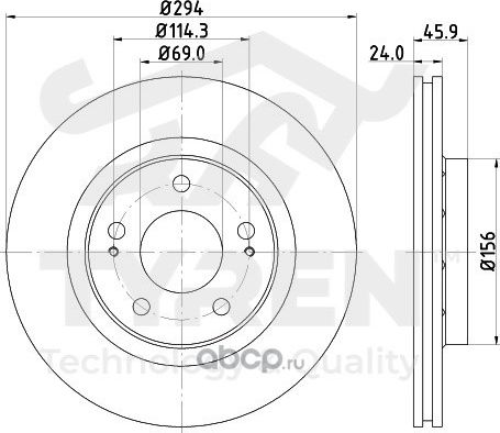 Тормозной диск (Tyren). Артикул TYR1013851