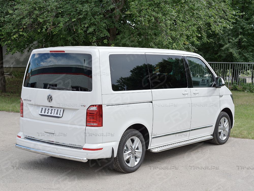 Защита RusStal заднего бампера d63 дуга для Volkswagen Transporter T6 (длинная база) 2015-2026. Артикул VTCZ-002338