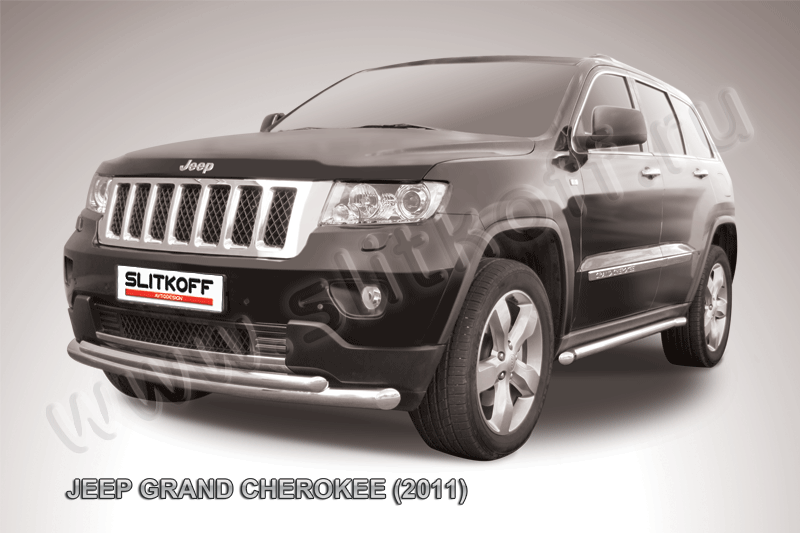 Защита Slitkoff переднего бампера d76/57 двойная радиусная для Jeep Grand Cherokee WK2 2011-2014. Артикул JGCH001