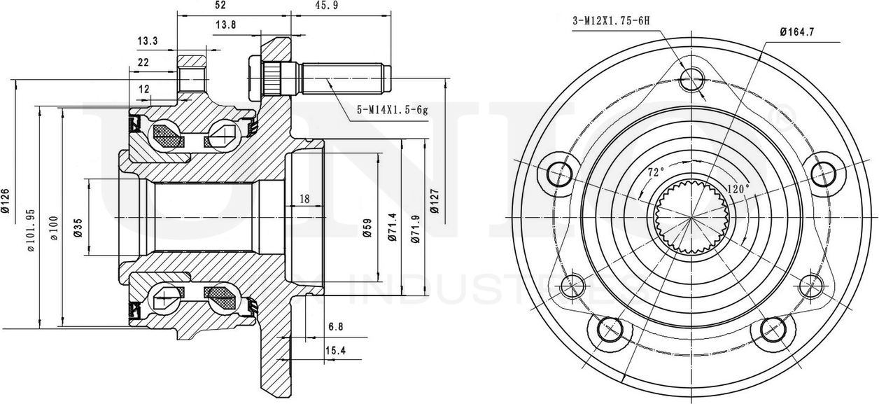 Ступица колеса с интегрированным подшипником (Unio). Артикул HUB-20087