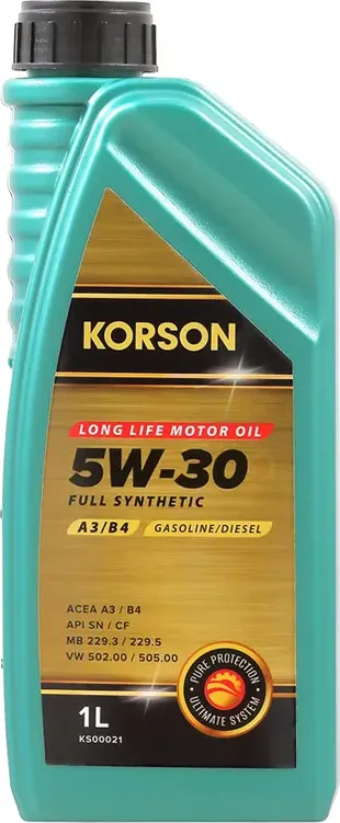 5W-30 FULL SYNTHETIC A3/B4 1л (синт. мотор. масло.) (Korson). Артикул KS00021