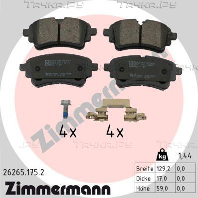 Тормозные колодки Zimmermann задние для Audi S4 V (B9) 2016-2026. Артикул 26265.175.2
