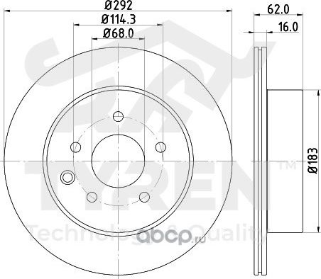 Тормозной диск (Tyren). Артикул TYR1011601