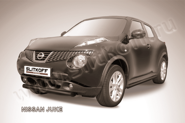 Защита Slitkoff переднего бампера d57 короткая ЧЕРНАЯ матовая для Nissan Juke 4WD 2010-2019. Артикул NJ4WD-002B