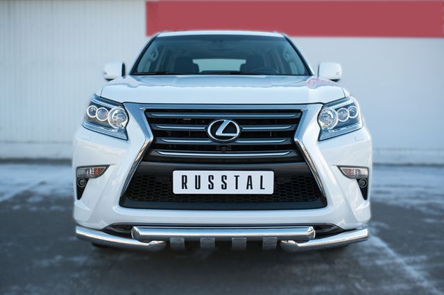 Защита RusStal переднего бампера d76 (дуга) d76х2 (дуга)+клыки для Lexus GX 460 2014-2026. Артикул LGXZ-001844