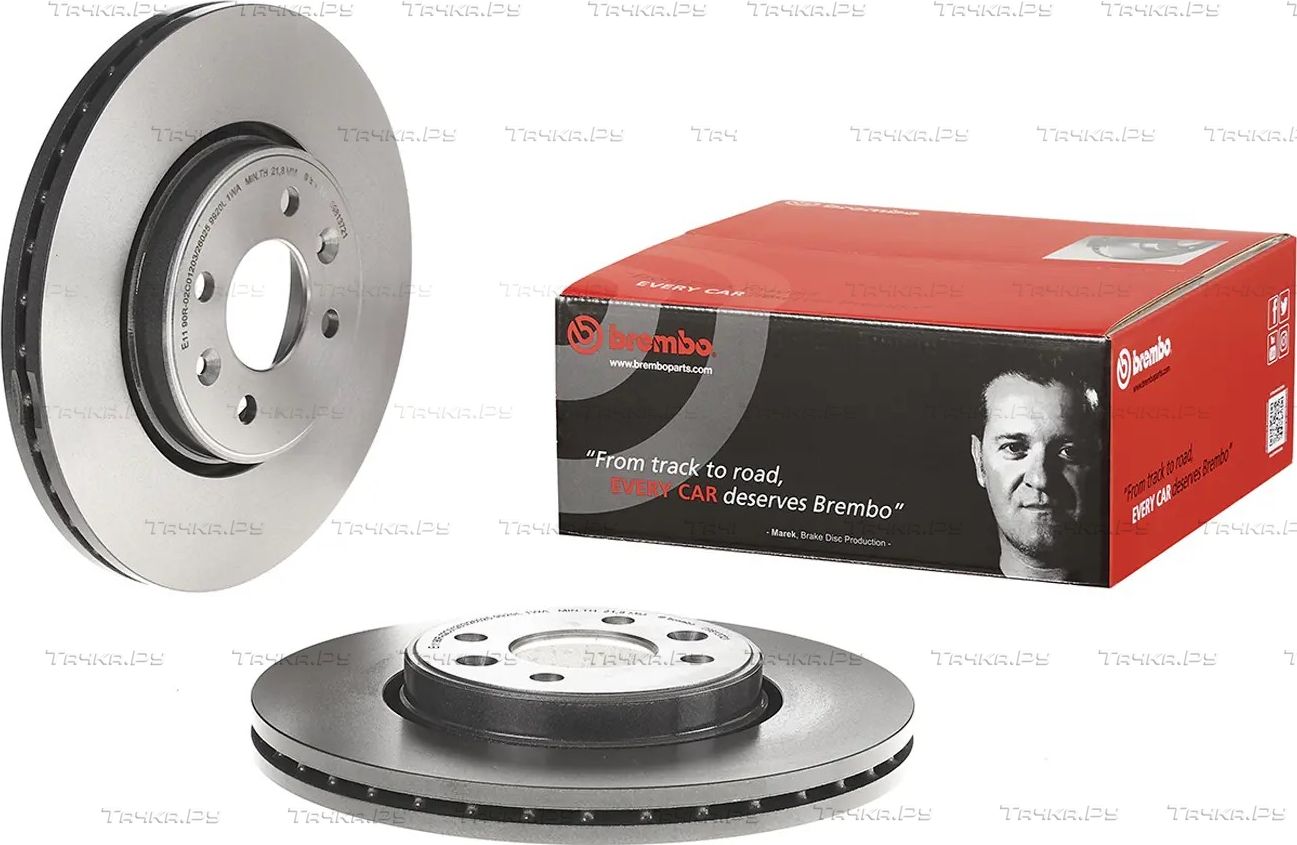 Тормозной диск Brembo PRIME LINE - UV Coated передний для Renault Clio II 2000-2013. Артикул 09.8137.21
