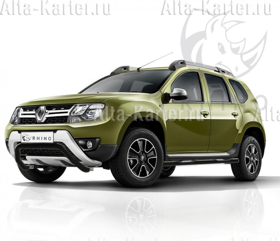 Защита порогов RusStal труба d76 с накладками (вариант 1) для Renault Duster I рестайлинг 2015-2020. Артикул RDTBR-0021791CH