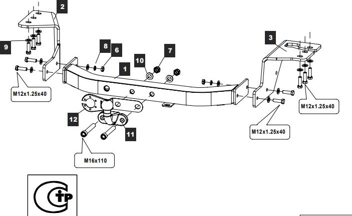 Фаркоп Baltex для Toyota Fortuner TRD 2018-2026 с нержавеющей пластиной. Артикул 24904005