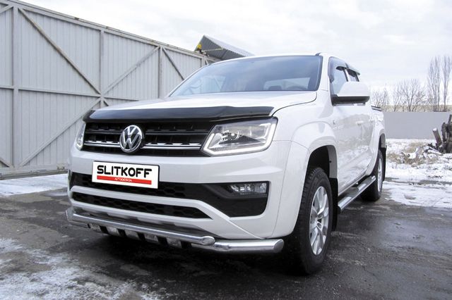 Защита Slitkoff переднего бампера d76+d57 двойная с профильной ЗК для Volkswagen Amarok I рестайлинг 2016-2026. Артикул VWAM16-001