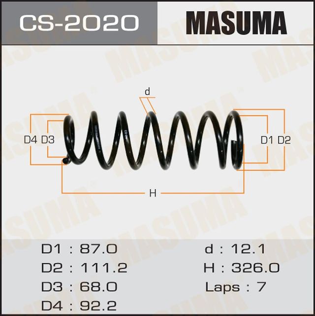 Пружина подвески Masuma задняя правая/левая для Nissan Cefiro A33 2000-2003. Артикул CS-2020