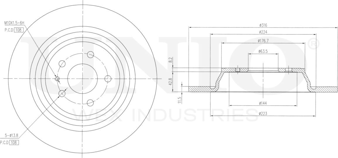 Диск тормозной задний Ford Mondeo V 14-, Kuga II 12- (Unio). Артикул BRD-20195