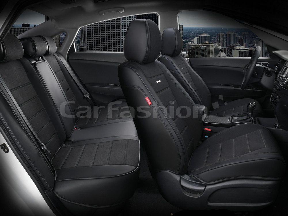 Чехлы универсальные каркасные CarFashion 5D Mayer Plus на сидения авто, цвет Черный/Черный/Черный. Артикул 27000