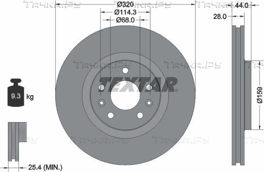 Тормозной диск Textar Pro передний для Renault Grand Scenic IV 2016-2026. Артикул 92195403