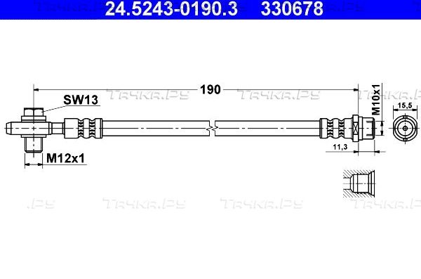 Тормозной шланг ATE задний для Volkswagen Passat B5 1996-2005. Артикул 24.5243-0190.3