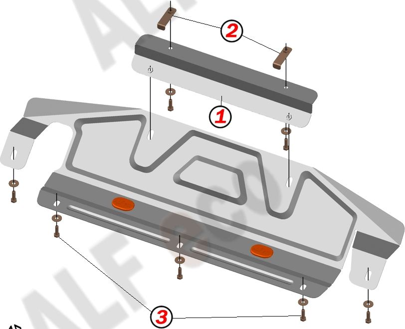 Защита алюминиевая Alfeco для радиатора (большая) SsangYong Actyon II 2010-2026. Артикул ALF.21.10al