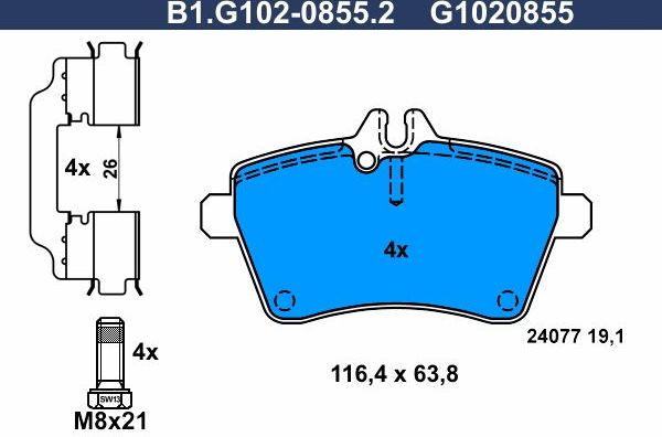 Тормозные колодки Galfer. Артикул B1.G102-0855.2