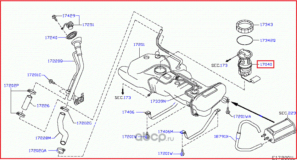Топливный фильтр Nissan. Артикул 17040AX01A