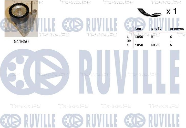Приводной ремень поликлиновой с роликами (комплект) Ruville для Citroen C3 I 2003-2011. Артикул 570097