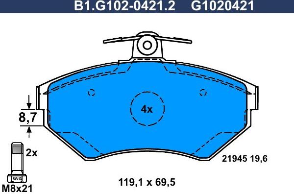 Тормозные колодки Galfer. Артикул B1.G102-0421.2