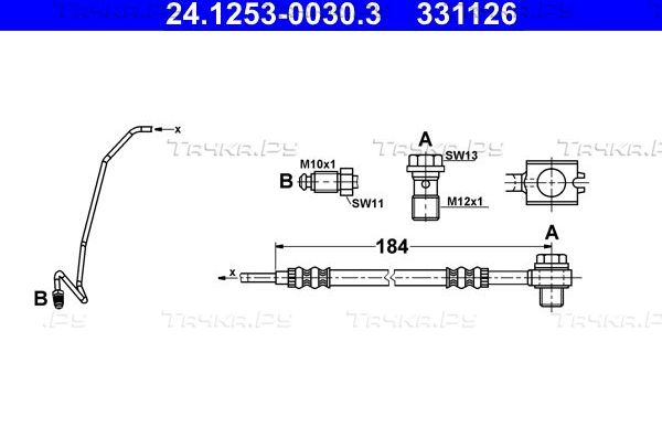Тормозной шланг ATE задний левый для Volkswagen Passat B5 1996-2005. Артикул 24.1253-0030.3