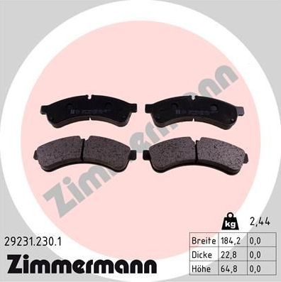 Тормозные колодки Zimmermann. Артикул 29231.230.1