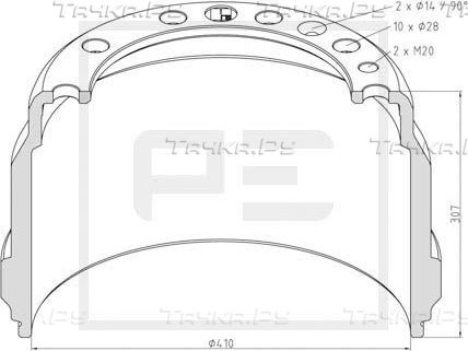 Тормозной барабан PE Automotive. Артикул 146.073-00A