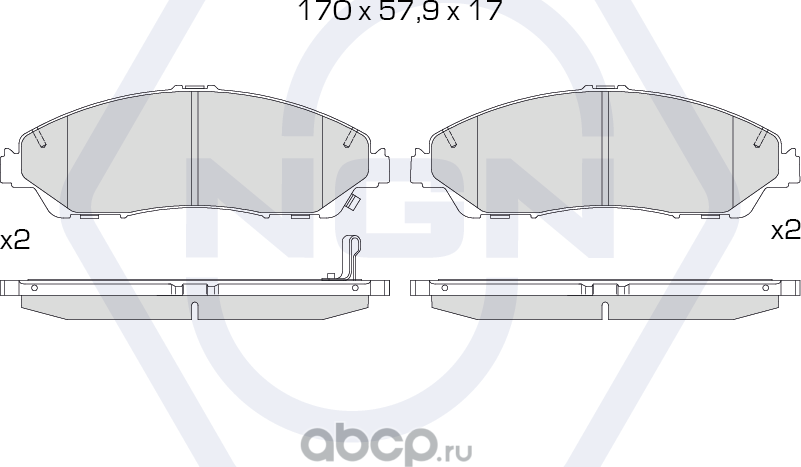Колодки тормозные керамические, передние (NGN). Артикул 3502157