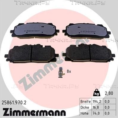 Тормозные колодки Zimmermann rd:z передние для Audi Q8 I 2018-2026. Артикул 25861.970.2