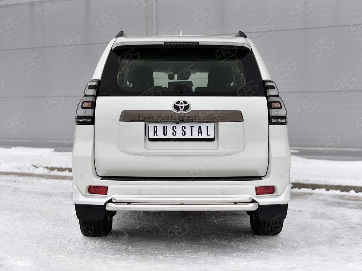 Защита RusStal заднего бампера d63 дуга-d42 дуга для Toyota Land Cruiser Prado 150 Black Onyx 2020-2026. Артикул LCPZ-003550
