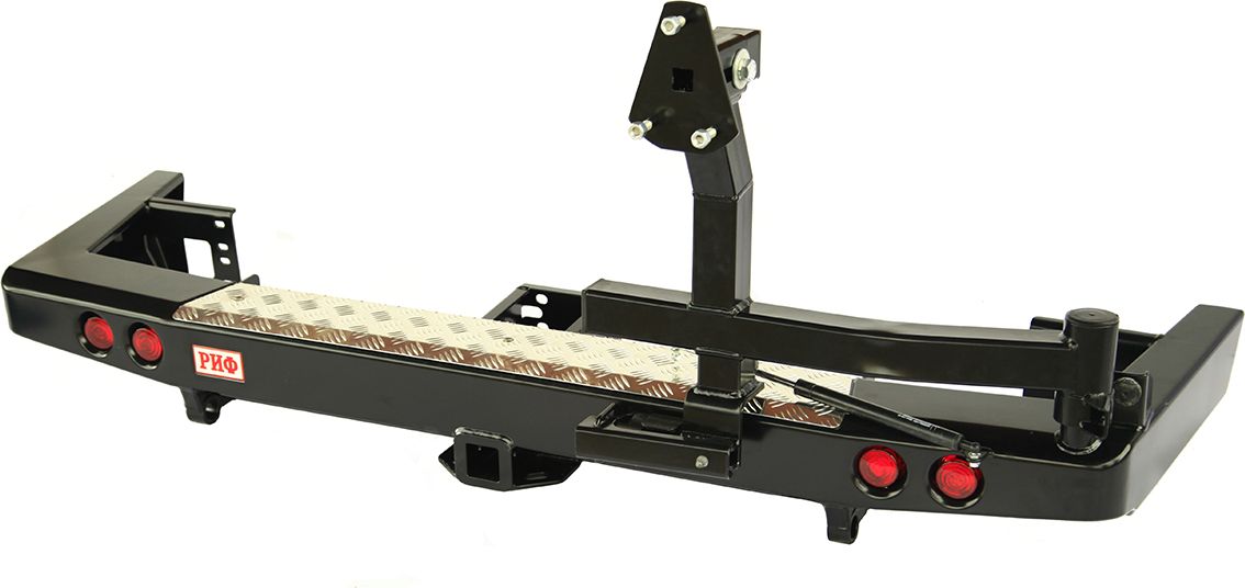 Бампер силовой РИФ задний с квадратом под фаркоп, калиткой и фонарями стандарт для УАЗ Патриот 2014-2026. Артикул RIF063-21125