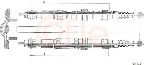 Трос ручника (тросик ручного тормоза) Cofle. Артикул 431.3