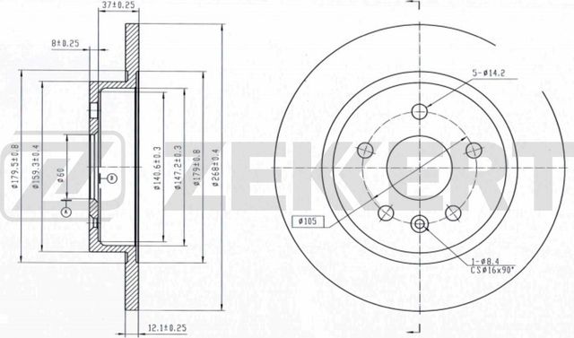 Тормозной диск Zekkert задний для Chevrolet Tracker III (Trax) 2012-2026. Артикул BS-5052B