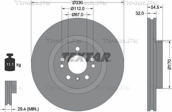 Тормозной диск Textar Pro+. Артикул 92260405