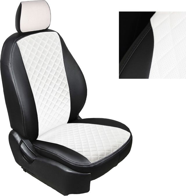 Чехлы Seintex (экокожа) на сидения (зад. сиденье 40/60) для Renault Kaptur 2016-2026, цвет Белый ромб. Артикул 91815