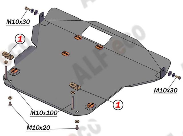 Защита алюминиевая Alfeco для картера и КПП Kia Sephia 1997-2001. Артикул ALF.11.23al
