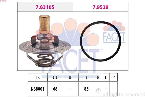 Термостат Facet Made in Italy - OE Equivalent. Артикул 7.8310