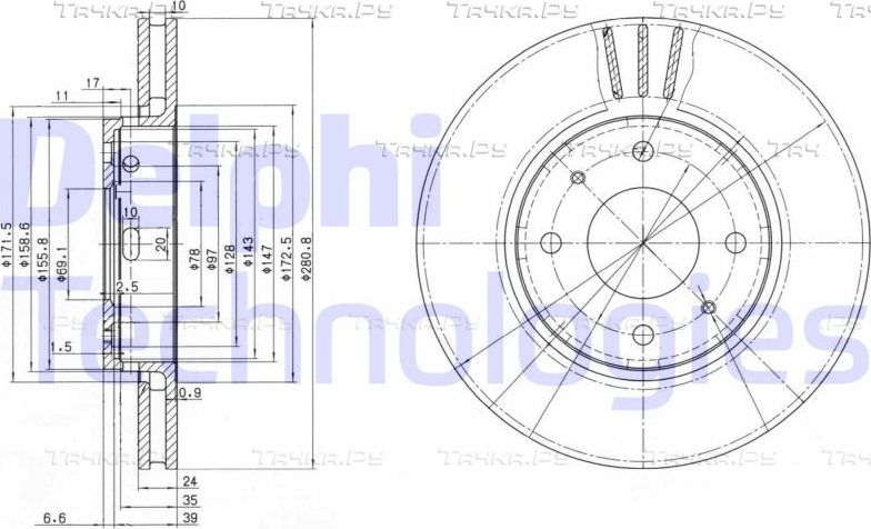 Тормозной диск Delphi передний для Mitsubishi Carisma I 1995-2006. Артикул BG3501C