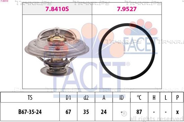 Термостат Facet Made in Italy - OE Equivalent для Audi 100 IV (C4) 1990-1994. Артикул 7.8410