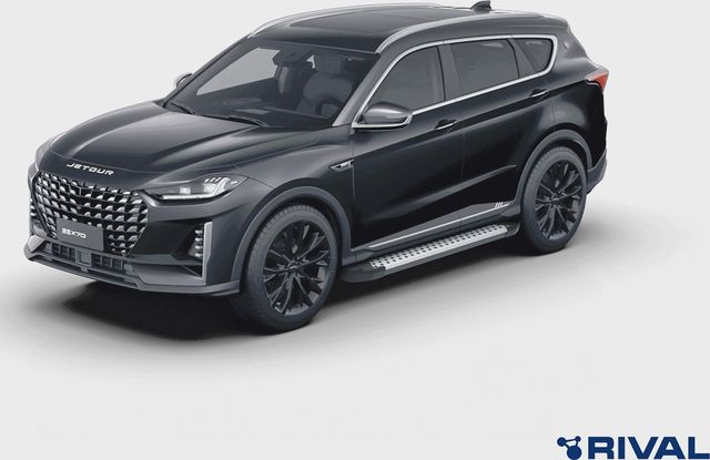 Пороги алюминиевые Rival Bmw-Style круг для Jetour X70 Plus 2023-2026. Артикул D180AL.0910.1