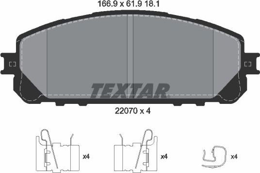 Тормозные колодки Textar Q+ передние для Jeep Cherokee V (KL) 2013-2026. Артикул 2207001