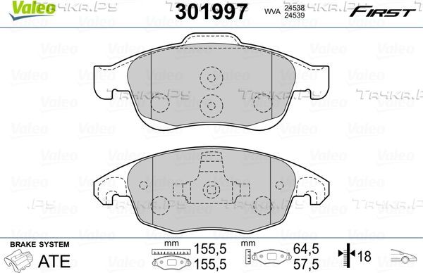 Тормозные колодки Valeo First передние для Citroen DS4 2011-2015. Артикул 301997