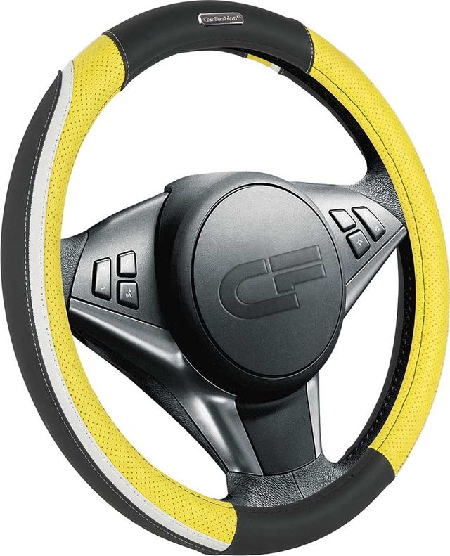 Оплётка на руль CarFashion Step (размер M, экокожа, цвет ЧЕРНЫЙ/ЖЕЛТЫЙ/БЕЛЫЙ/БЕЛЫЙ/ЧЕРНЫЙ/БЕЛЫЙ). Артикул 31309
