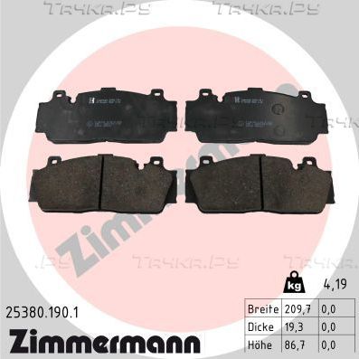 Тормозные колодки Zimmermann передние для BMW 6 III (F06/F13/F12) 2012-2018. Артикул 25380.190.1