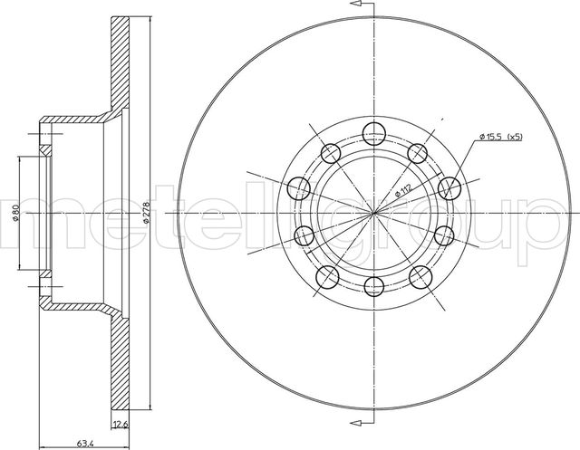 Тормозной диск Metelli передний для Mercedes-Benz W123 1976-1985. Артикул 23-0046