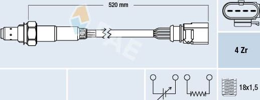 Лямбда-зонд (кислородный датчик) FAE. Артикул 77438