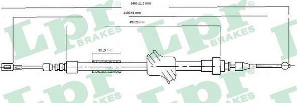 Трос ручника (тросик ручного тормоза) LPR правый/левый для Audi 100 III (C3) 1986-1991. Артикул C0034B