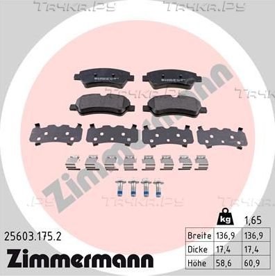 Тормозные колодки Zimmermann задние для Ford Transit VIII 2013-2026. Артикул 25603.175.2