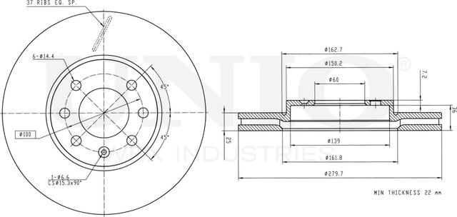 Диск тормозной (Unio). Артикул BRD-20143