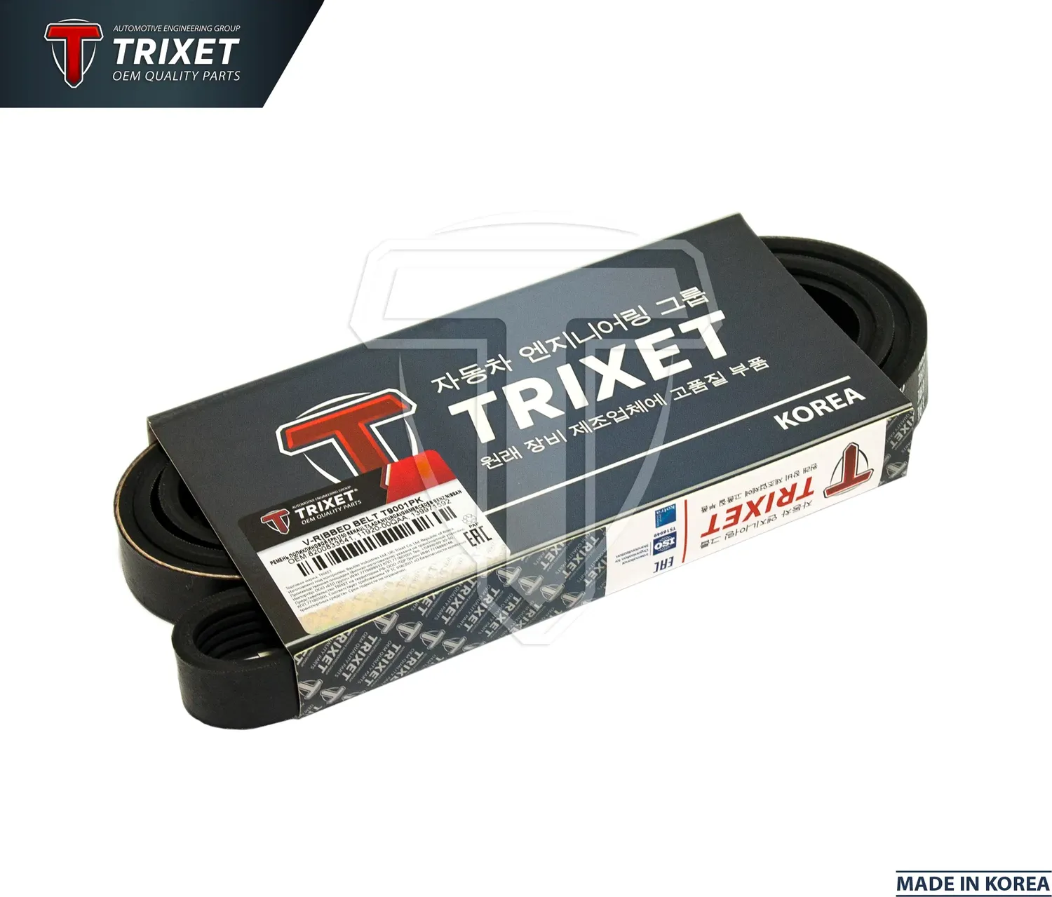 Ремень приводной 5PK1750 генератора Logan, Sandero, Largus с ГУР и кондиционером (Trixet). Артикул T9001PK